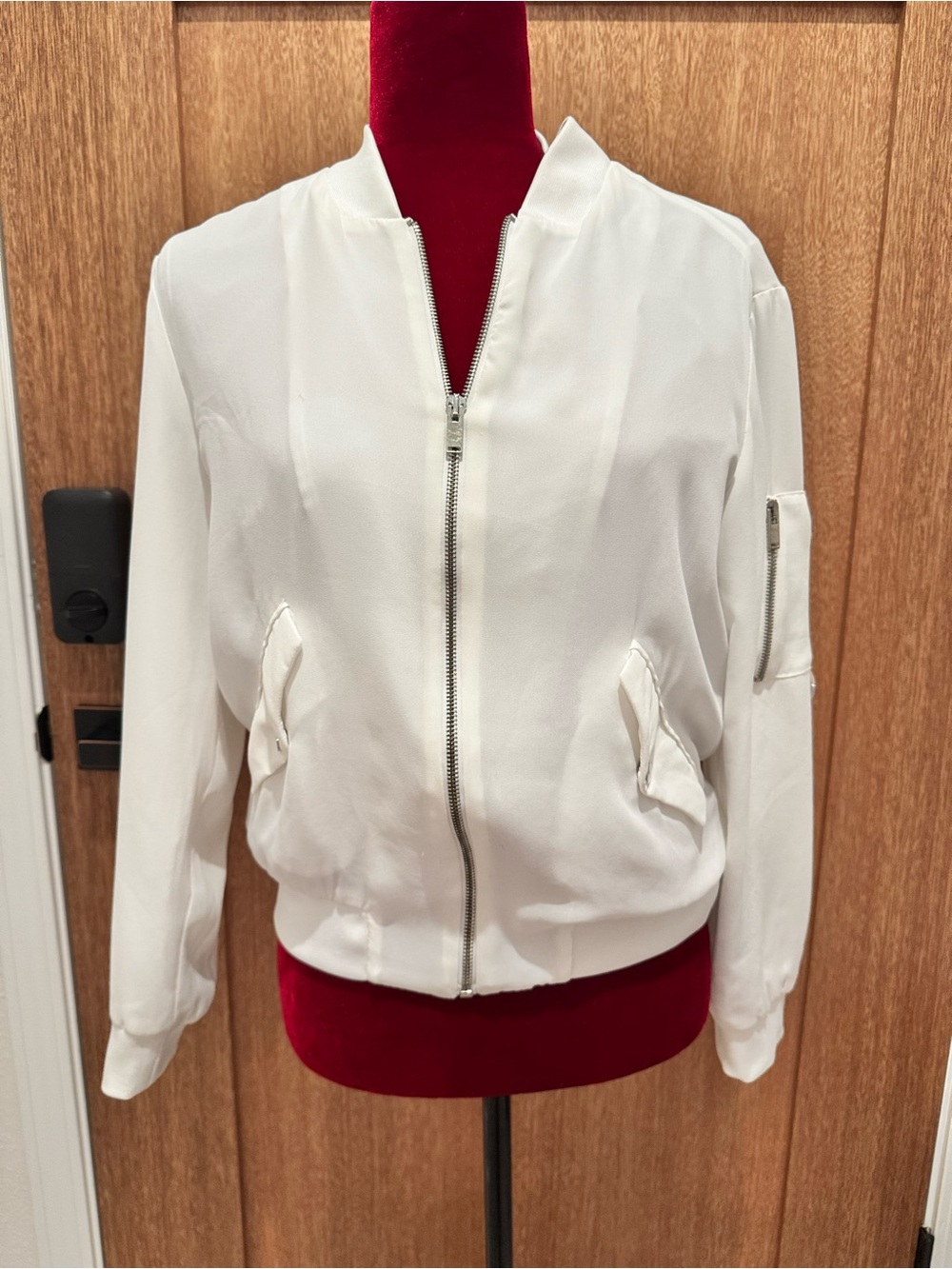 Zara White Bomber Jacket with Zip Front
